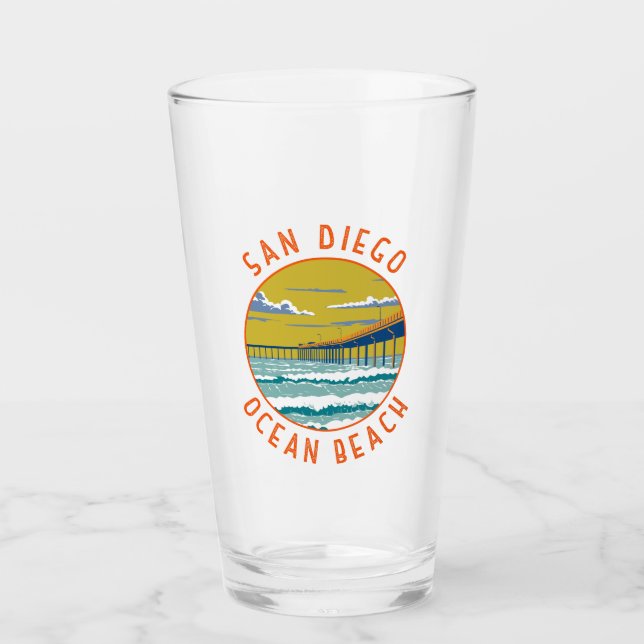 Ocean Beach San Diego Travel Art Vintage Glaskopp (Framsida)