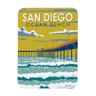 Ocean Beach San Diego Travel Art Vintage Magnet