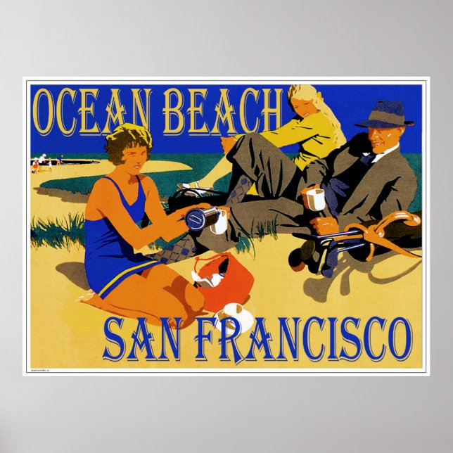 Ocean Beach San Francisco, California Retro Beach Poster (Framsidan)