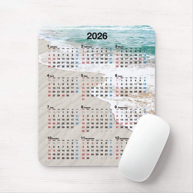 Ocean Beach Sand 2026 Calendar  Musmatta (Med mus)