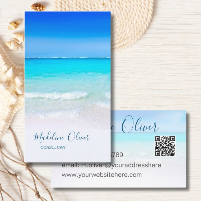 Ocean Beach Sea QR Code Travel Spa Aqua Blue Visitkort (Skapare uppladdad)