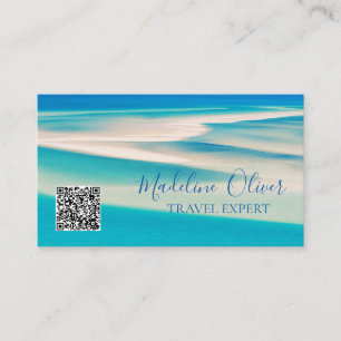 Ocean Beach Sea QR Travel Aqua Blue Business Visitkort