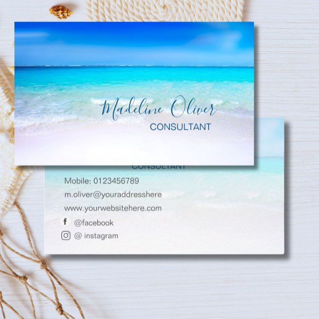 Ocean Beach Sea Social Media Travel Aqua Blue Visitkort (Skapare uppladdad)