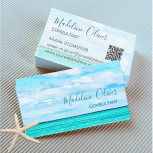 Ocean Beach Sea Travel QR Code Aqua Blue Snyggt Visitkort