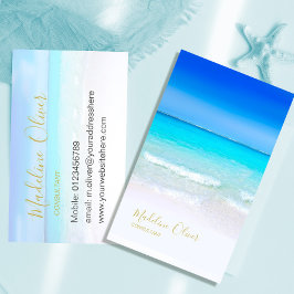 Ocean Beach Sea Travel Spa Blue Guld Snyggt Visitkort