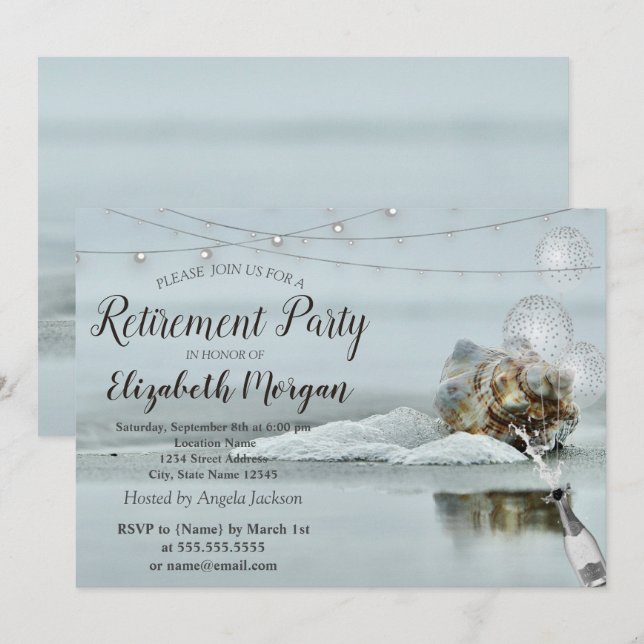 Ocean Beach Seashell,Bubbar,Vin Pension Inbjudningar (Fram/baksida)