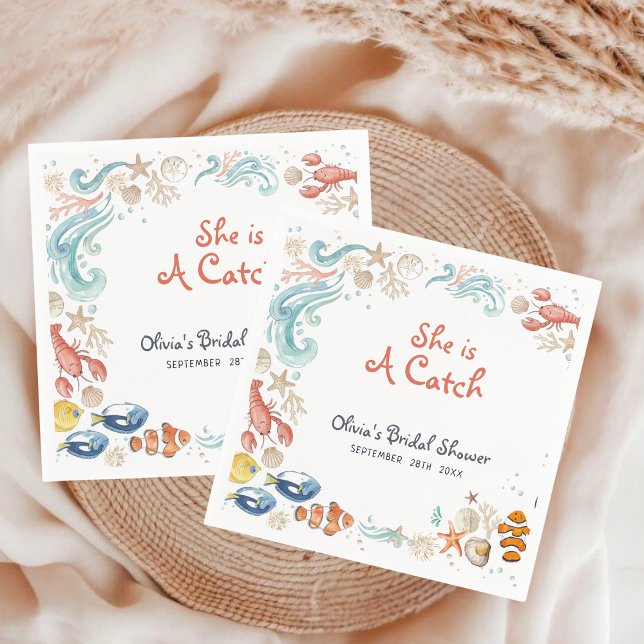 Ocean Beach She Is a Catch Bridal Shower Cocktail Pappersservett (Skapare uppladdad)