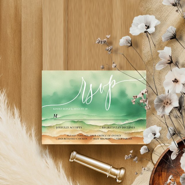 Ocean Beach Sommar Sol Akvarell Elegant RSVP OSA Kort (Skapare uppladdad)