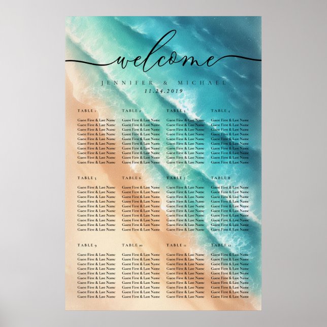 Ocean Beach Sommarfest Bröllops Bordnummer Poster (Framsidan)