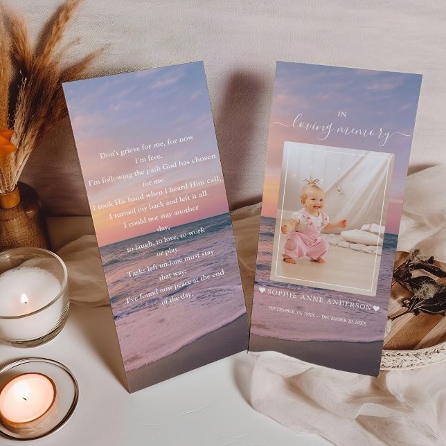 Ocean Beach Sunset Girl Photo Funeral Prayer Visitkort (Skapare uppladdad)