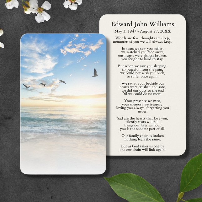 Ocean Beach Sympathy Funeral Memorial Card Visitkort (Beach Memorial Prayer Card)