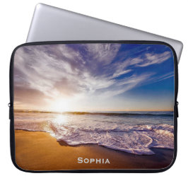 Ocean Beach Vacation Monogram Namn Laptop Fodral