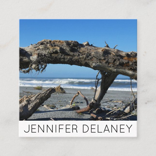 Ocean Beach Vågar Driftwood Natature Photo Travel Fyrkantigt Visitkort (Framsida)