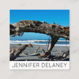 Ocean Beach Vågar Driftwood Natature Photo Travel Fyrkantigt Visitkort