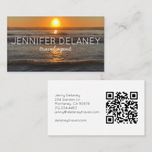Ocean Beach Vågar Sunset Nature Photo Travel QR Visitkort
