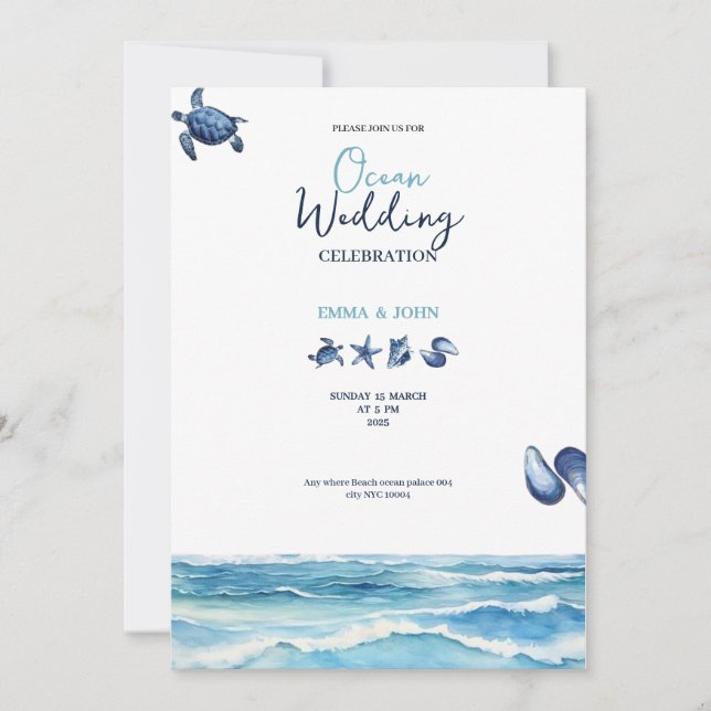 Ocean Beach vibes blue wedding invitation card Inbjudningar (Framsida)
