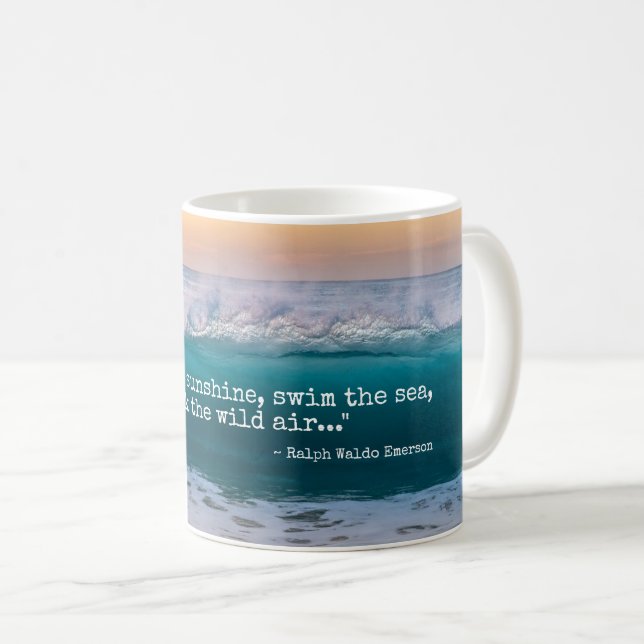 Ocean Beach Wave Emerson Quote Tea eller Kaffemugg (Framsida höger)