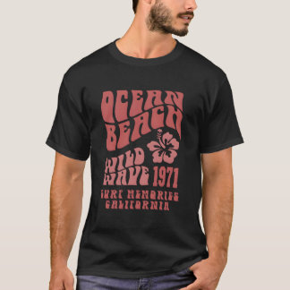 Ocean Beach Wild Wave Surf Aesthetic Words On Back T Shirt