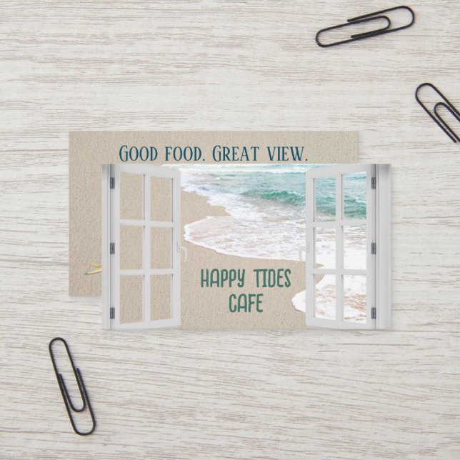 Ocean Beach Window With Surf Scene Visitkort (Fram/Back In Situ)