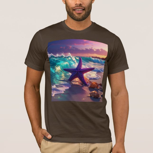 Ocean beach with violet starfish t shirt (Framsida)