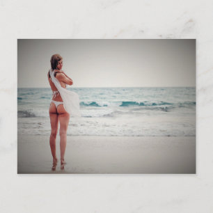 Ocean Bikini Young Woman Helgdag Summer Thong Helg Vykort