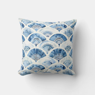 Ocean Blå Akvarell Geometrisk Gradient Art Deco  Kudde