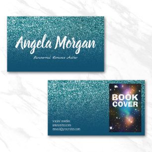 Ocean Blå och Teal Ombre Glitter Foto Författare Visitkort