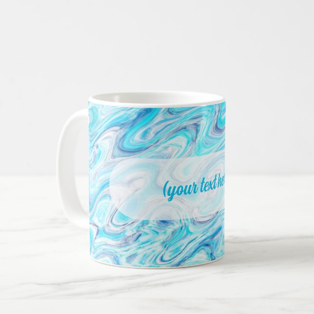 Ocean Blå Våg Marmor Textur Abstrakt Vätska Kaffemugg (Framsida vänster)