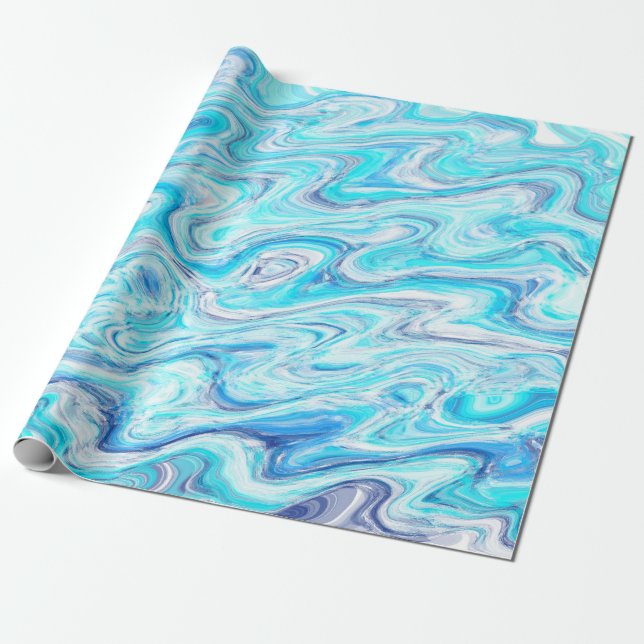 Ocean Blå Våg Marmor Textur Abstrakt Vätska Presentpapper (Utrullad)