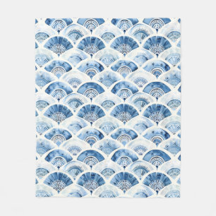 Ocean Blått Vattenfärg Geometrisk Art Deco Fleecefilt