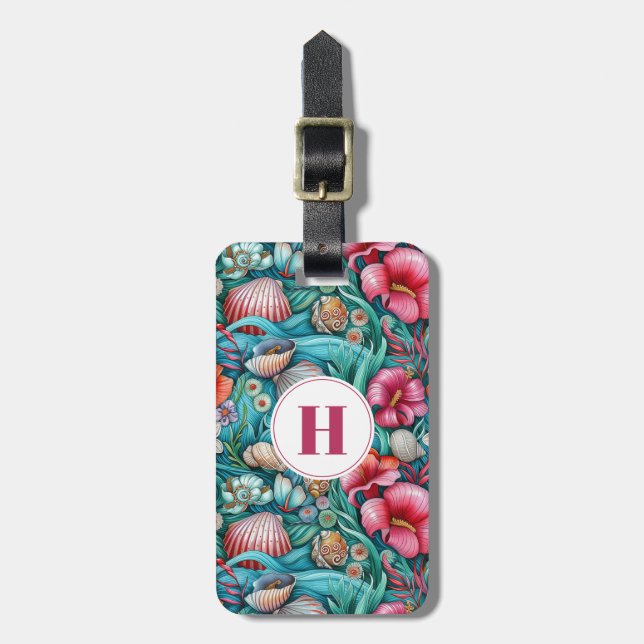 Ocean Blommigt Luggage Tag Bagagebricka (Vertikal Framsida)