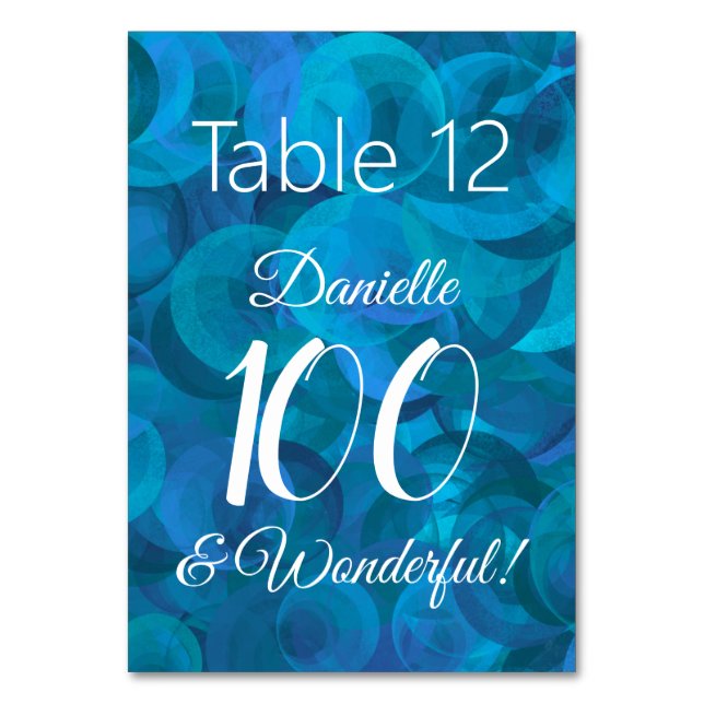 Ocean Blue 100 och underbar Födelsedagsfest Bordsnummer (Framsidan)