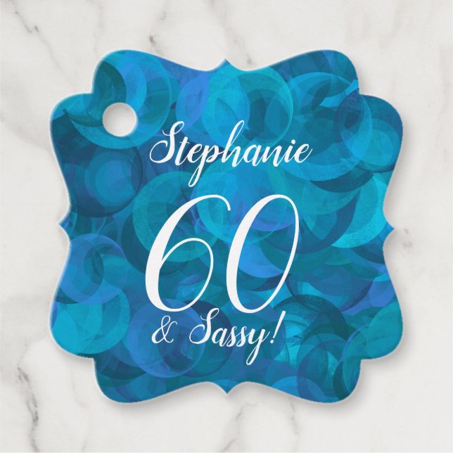 Ocean Blue 60 och Sassy Födelsedagsfest Gåvor Etiketter (Framsida)
