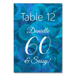 Ocean Blue 60 och Sassy Födelsedagsfest Namn Bordsnummer
