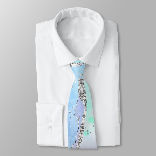 Ocean Blue Agate Glitter Sparkly Neck Tie Slips (Bunden)