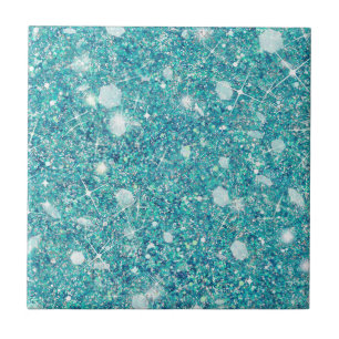 Ocean Blue Aqua Färg Faux Glitter Solid Kakelplatta