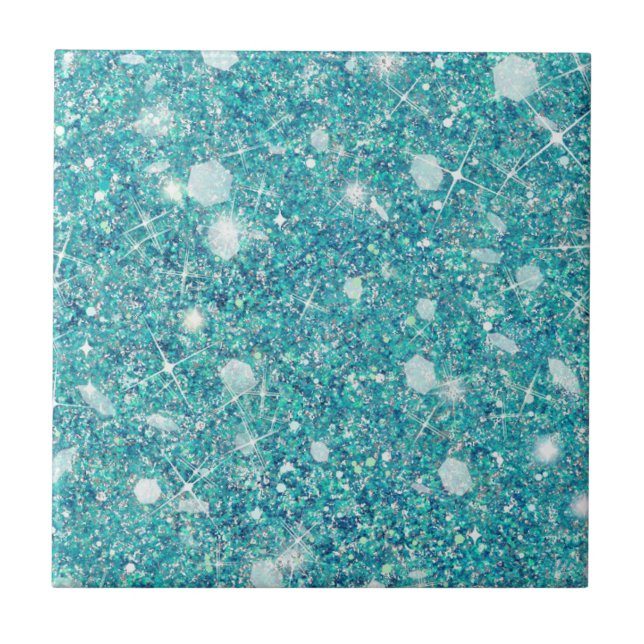 Ocean Blue Aqua Färg Faux Glitter Solid Kakelplatta (Framsidan)