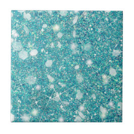 Ocean Blue Aqua Färg Faux Glitter Solid Kakelplatta