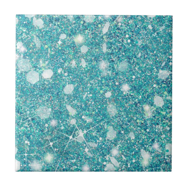 Ocean Blue Aqua Färg Faux Glitter Solid Kakelplatta (Framsidan)