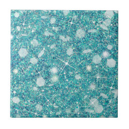 Ocean Blue Aqua Färg Faux Glitter Solid Kakelplatta