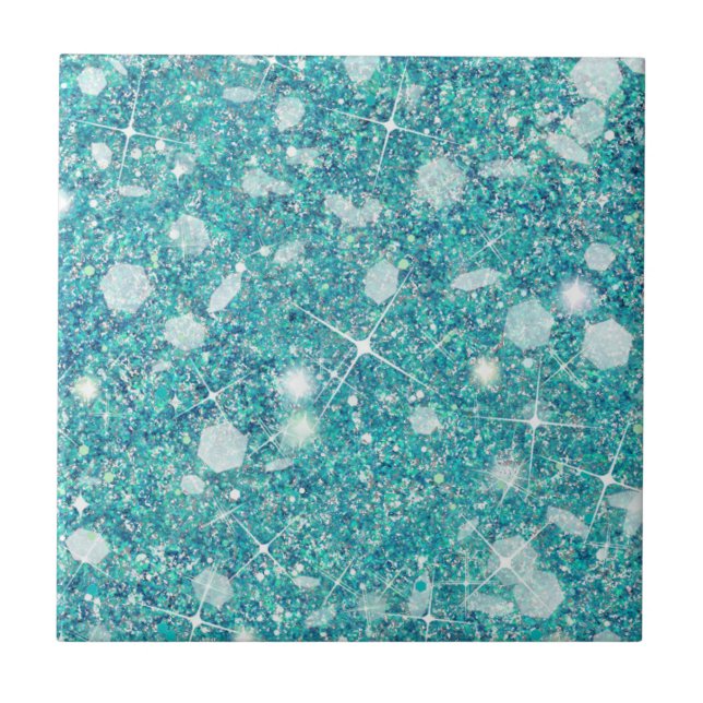 Ocean Blue Aqua Färg Faux Glitter Solid Kakelplatta (Framsidan)