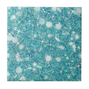 Ocean Blue Aqua Färg Faux Glitter Solid Kakelplatta