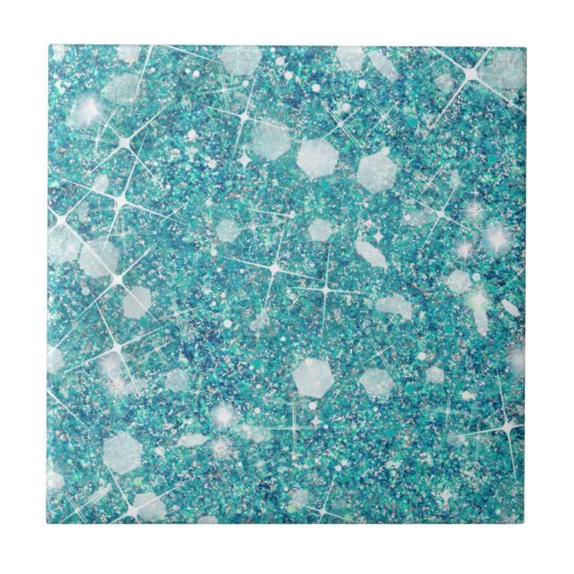 Ocean Blue Aqua Färg Faux Glitter Solid Kakelplatta (Framsidan)