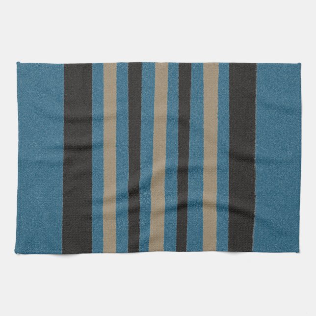 Ocean Blue Beige Sand Brown Black Rand Kökshandduk (Horisontell)