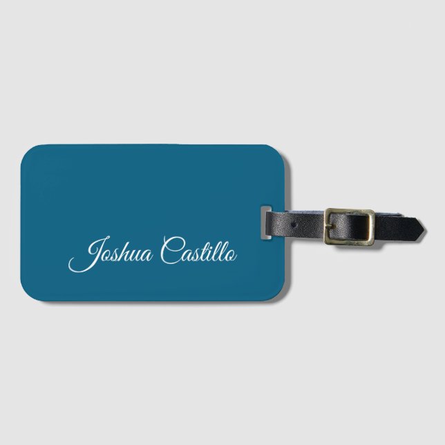 Ocean Blue Calligraphy Simple Professional Name Bagagebricka (Framsida horisontal)