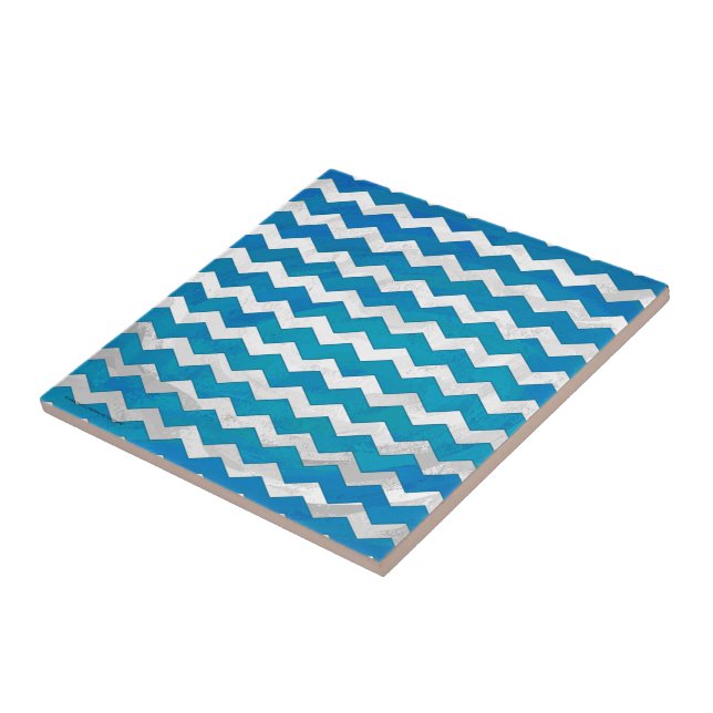 Ocean Blue Chevron Mönster Kakelplatta (Sidan)