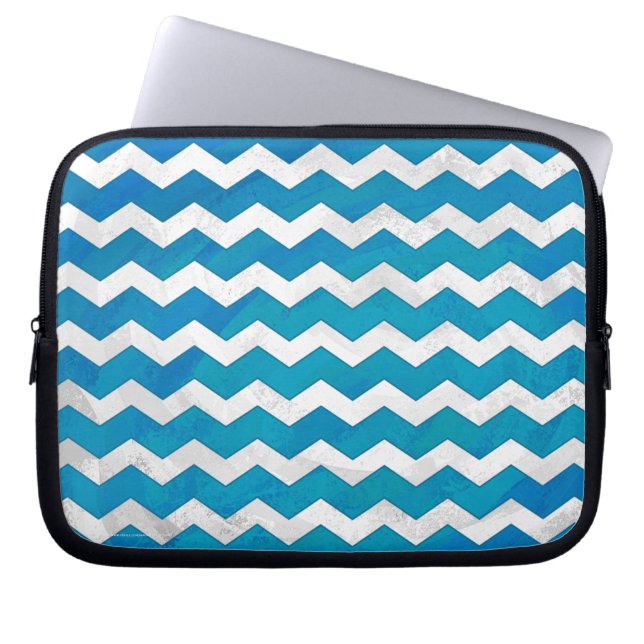 Ocean Blue Chevron Mönster Laptop Fodral (Framsidan)