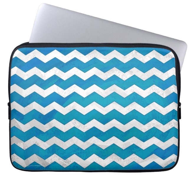 Ocean Blue Chevron Mönster Laptop Sleeve (Framsidan)
