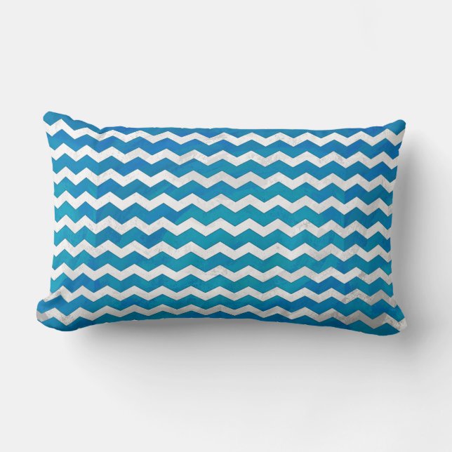Ocean Blue Chevron Mönster Lumbarkudde (Framsida)