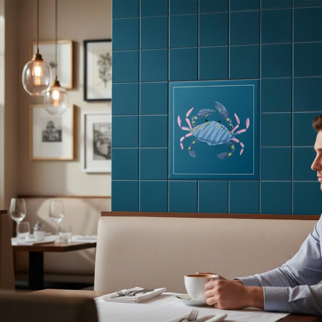 Ocean Blue Crab Marine Life Artistic Tile Kakelplatta (Skapare uppladdad)